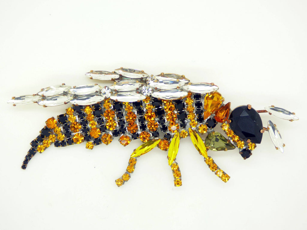 Huge Czech Glass Rhinestone Hornet Brooch, Figural Pin