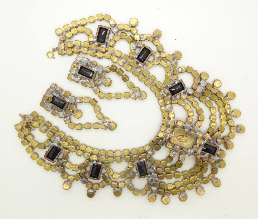 Bijoux M.G. Czech Glass Multicolored and Opal White Stones Statement Necklace and Pierced Style Earring Set - Vintage Lane Jewelry