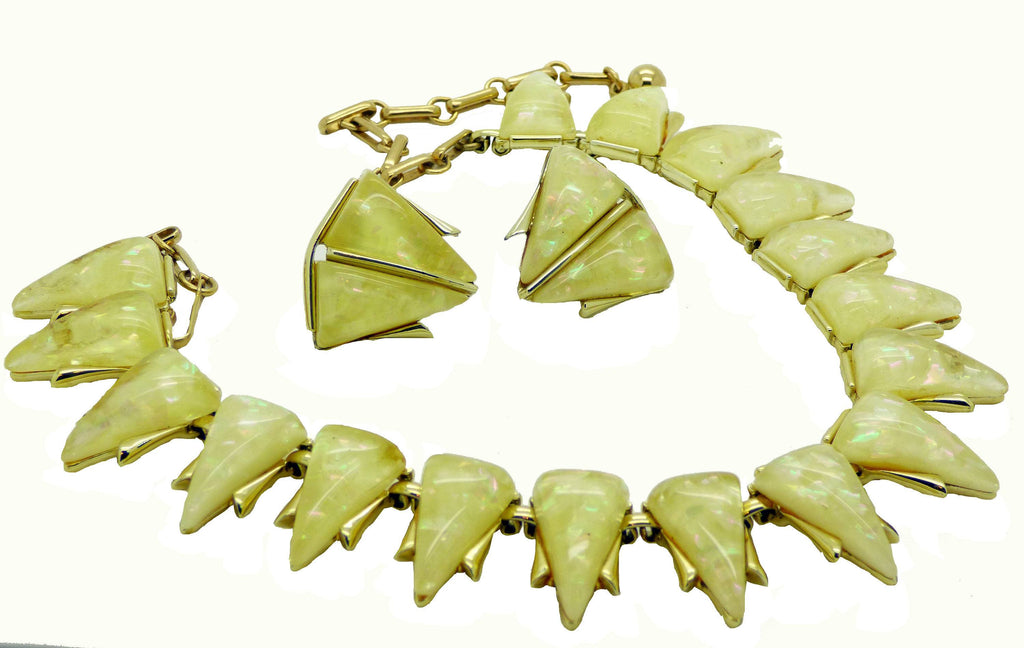 Coro Yellow Confetti Thermoset Geometric Necklace and Clip Earrings