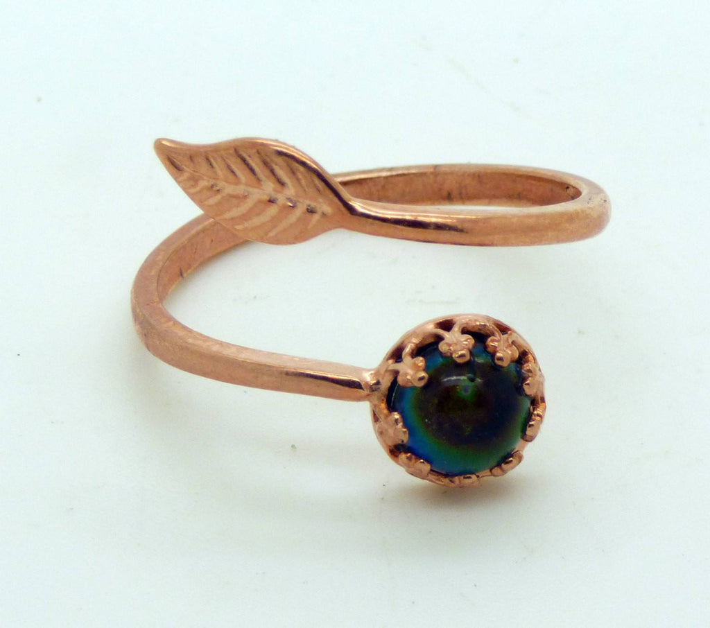 24K Rose Gold Plated Brass Wire Crown Bezel Setting Mood Ring