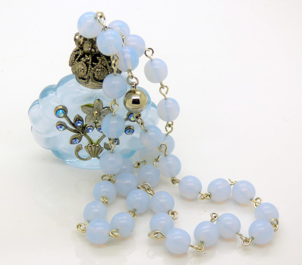 Vintage Czech Glass Lavender Filigree Perfume Bottle Necklace