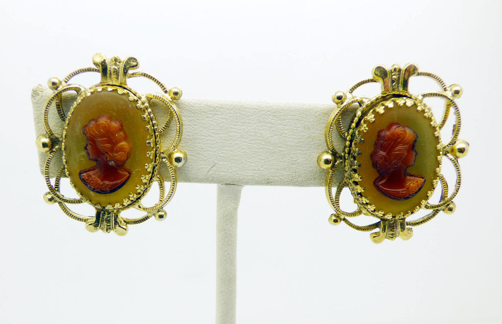 Whiting and Davis Glass Cameo Clip Earrings