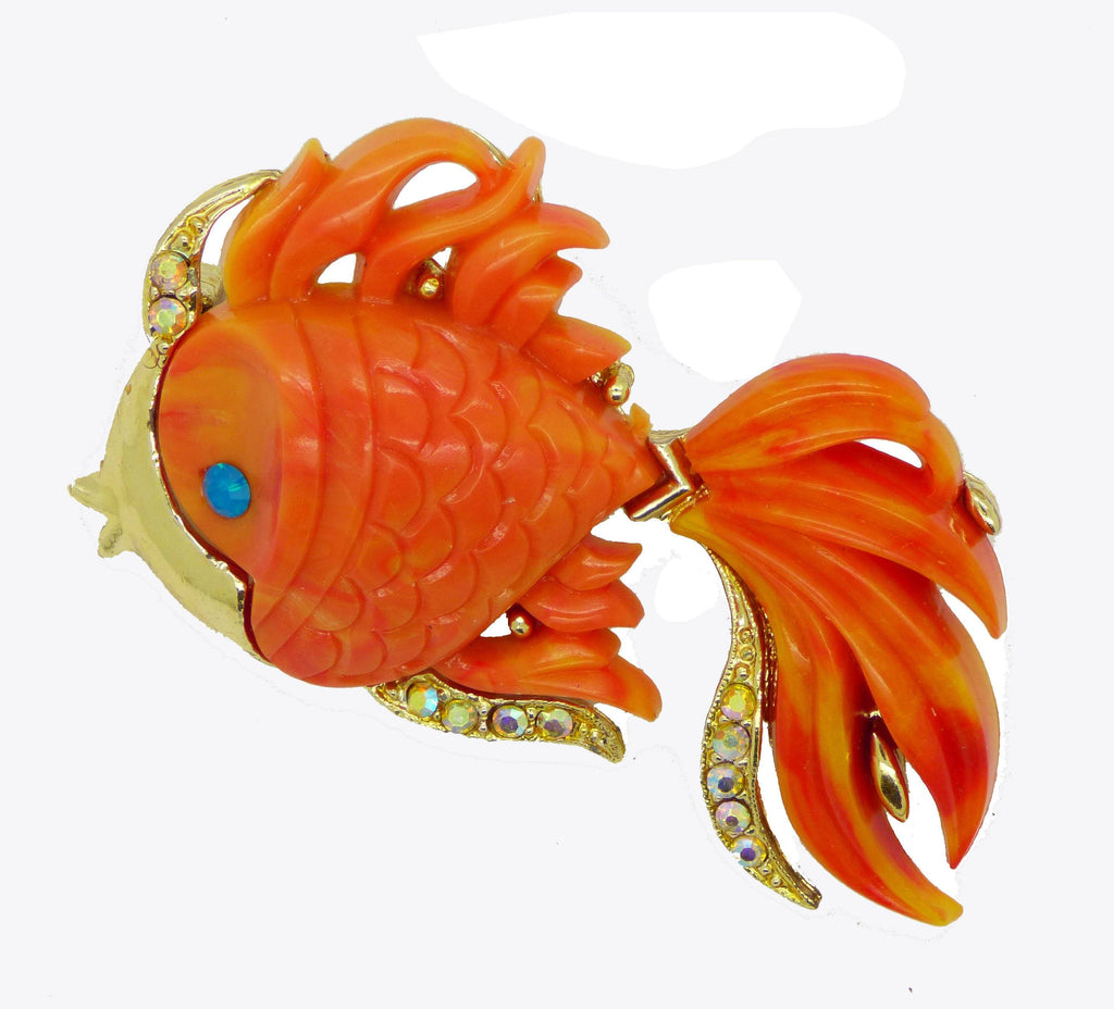 Hattie Carnegie Angel Fish Brooch Orange Lucite