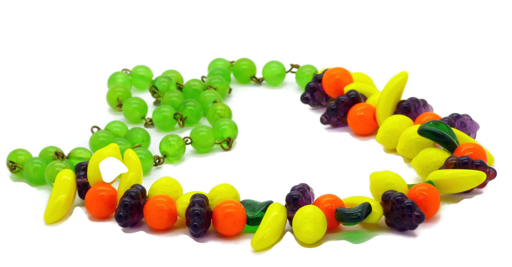 Vintage Glass Fruit Green Bakelite Bead Necklace