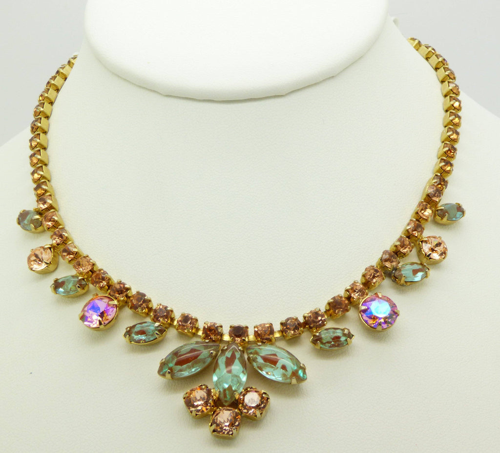 Vintage Saphiret Necklace with Peach Rhinestone
