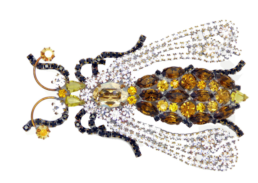 Huge Czech Glass Rhinestone Hornet Brooch, Figural Pin
