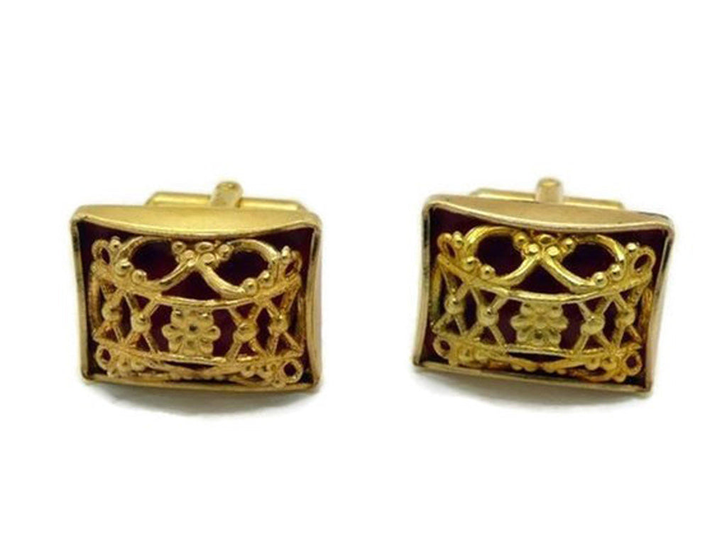 Raised Gold Design Rectangular Cufflinks, Cuff Links