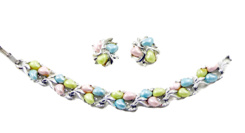 Vintage BSK Pastel Thermoset Bracelet and Clip Earrings