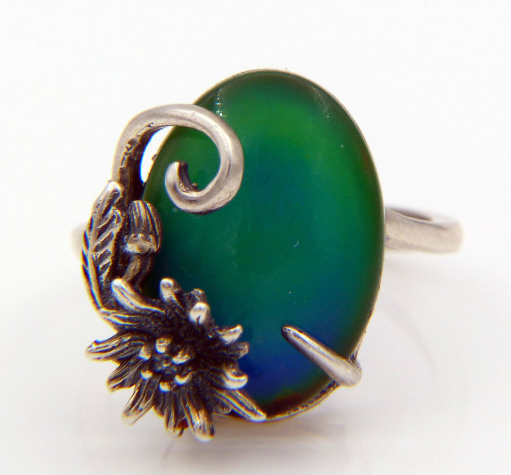 Mood Ring Sterling Antique Silver Flower Setting, Adjustable