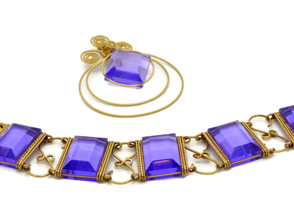 Purple Lucite Panel Bracelet and Pin