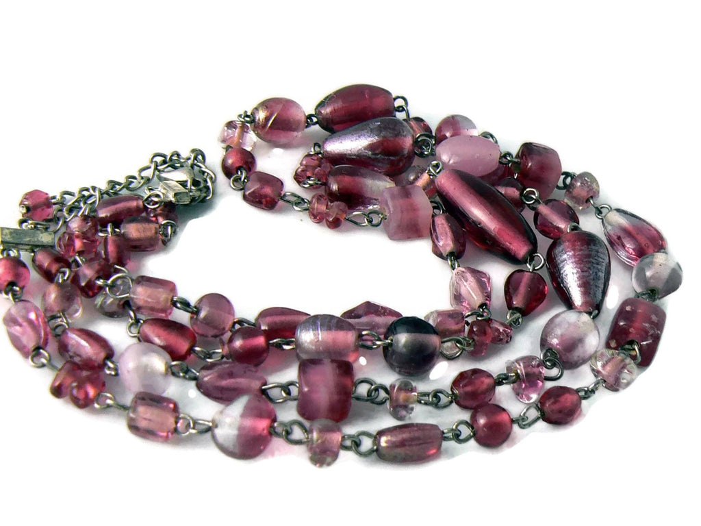Vintage 2 Strand Purple Givre Murano Glass Necklace