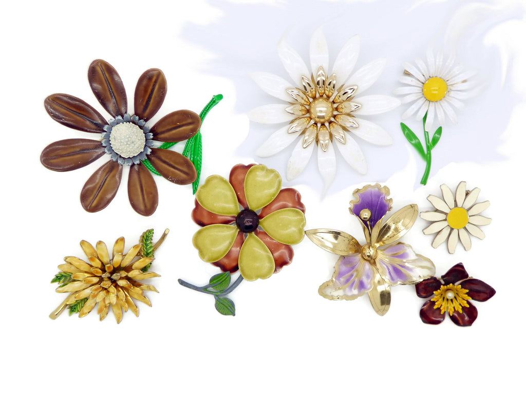 Enamel Flower Lot, 10 pins, Flower Brooches