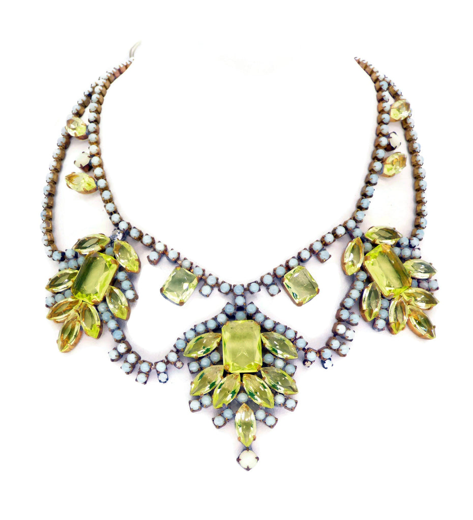 Vaseline Uranium Glass Statement Necklace, Czech Husar D