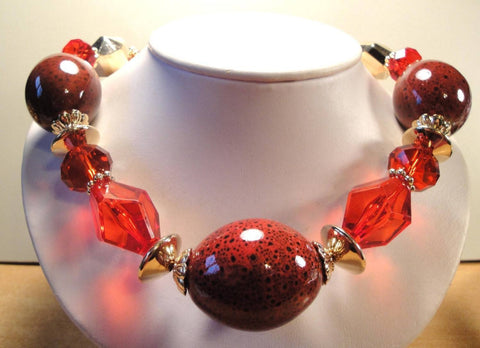 Czech glass amber necklace has prong set, open back, faceted glass squares