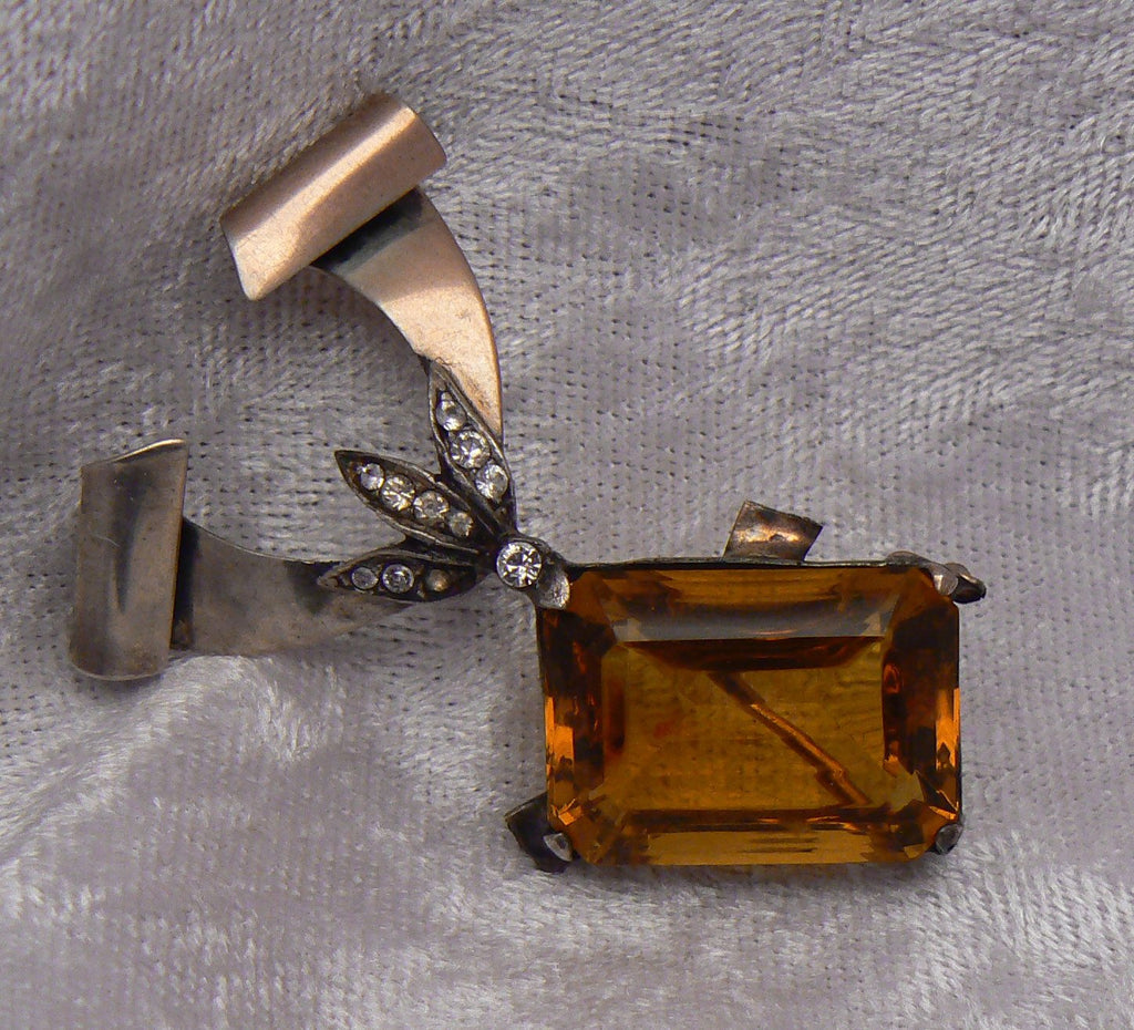Stunning 1920's Sterling And Amber Open Back Glass Brooch