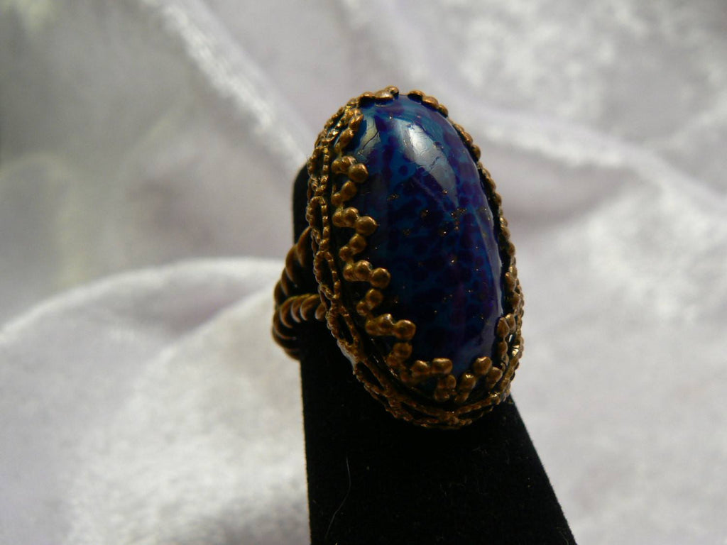 Bohemian Oval Cobalt Glass Ring
