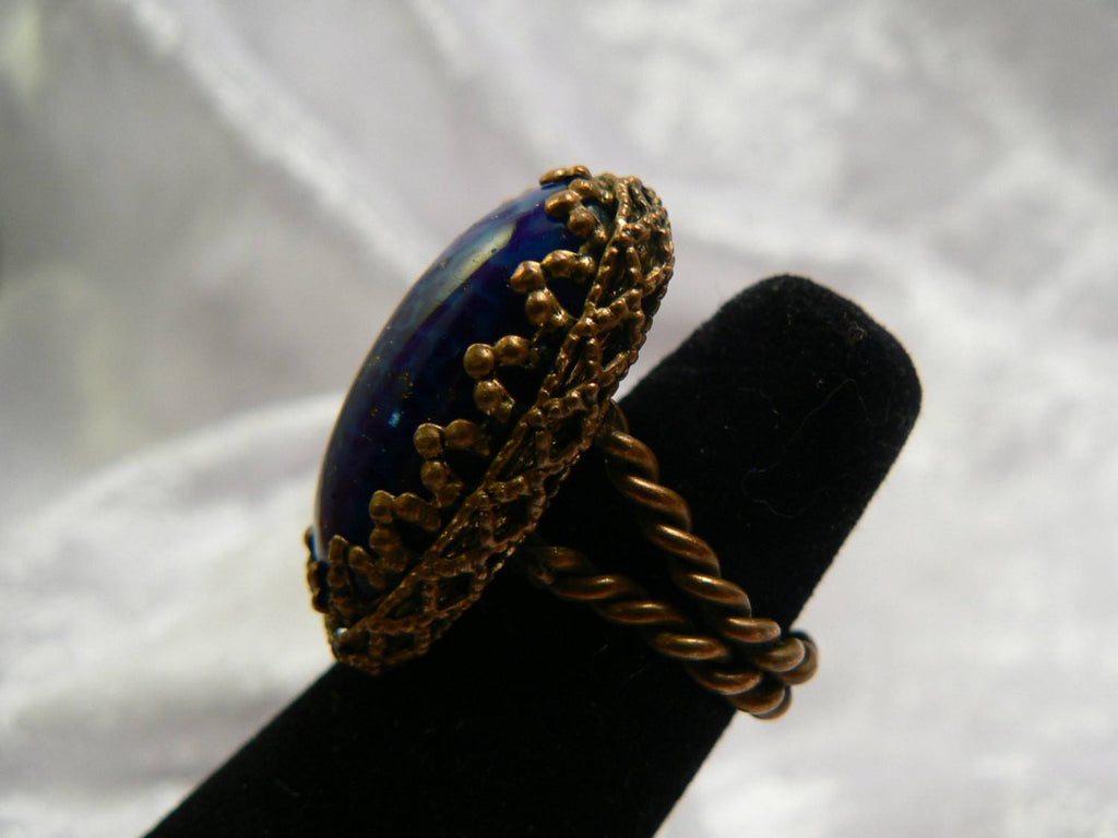 Bohemian Oval Cobalt Glass Ring - Vintage Lane Jewelry