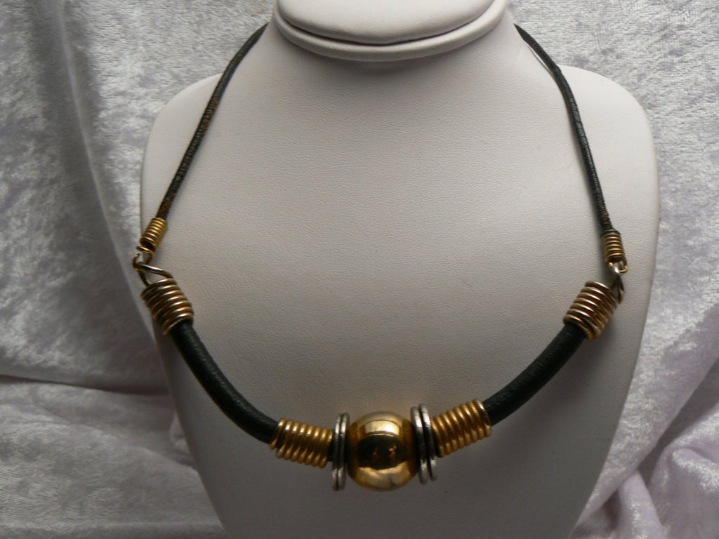 Leather And Gold Tone Necklace