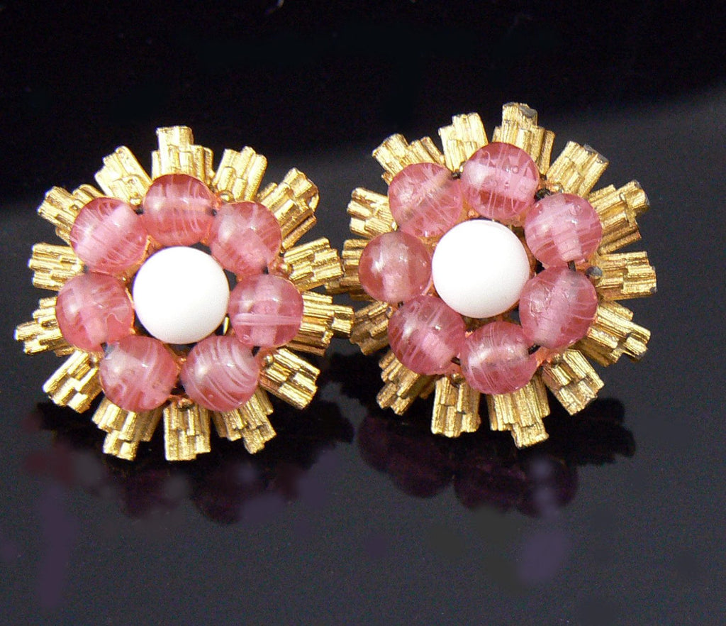 Flowery Pink Trifari Earrings