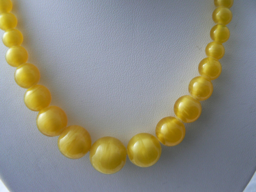 Antique Czech Glass Lamp Worked Satin Yellow Necklace