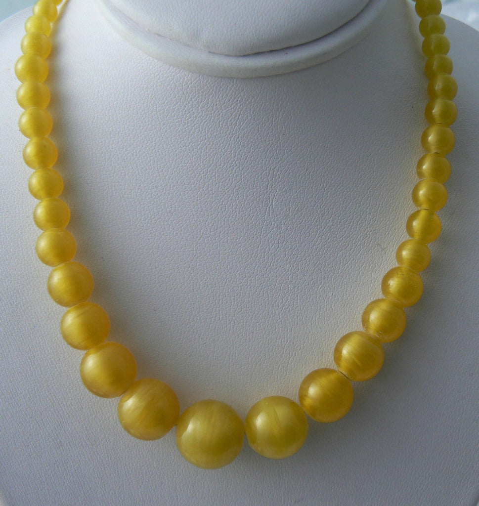 Antique Czech Glass Lamp Worked Satin Yellow Necklace - Vintage Lane Jewelry
