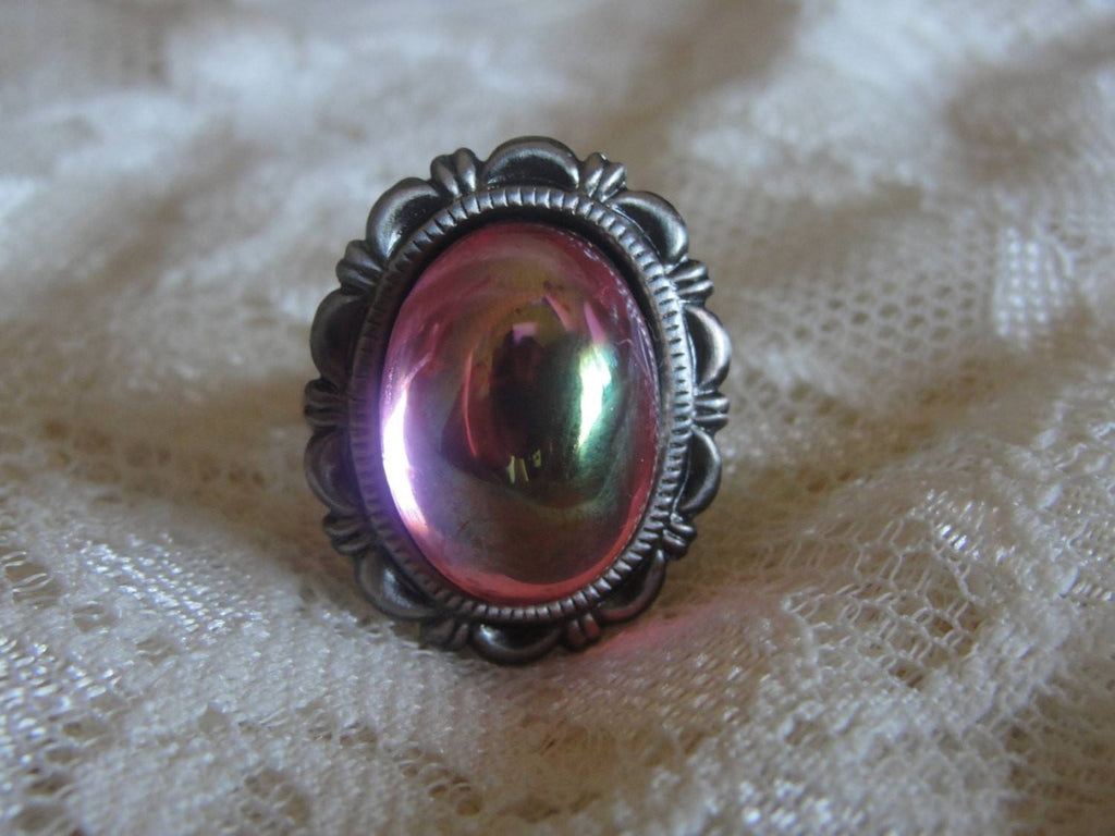 Antique Bronze Rose Pink Ab Glass Ring