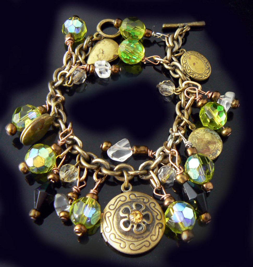 Vintage Glass Beads and Lockets Charm Bracelet