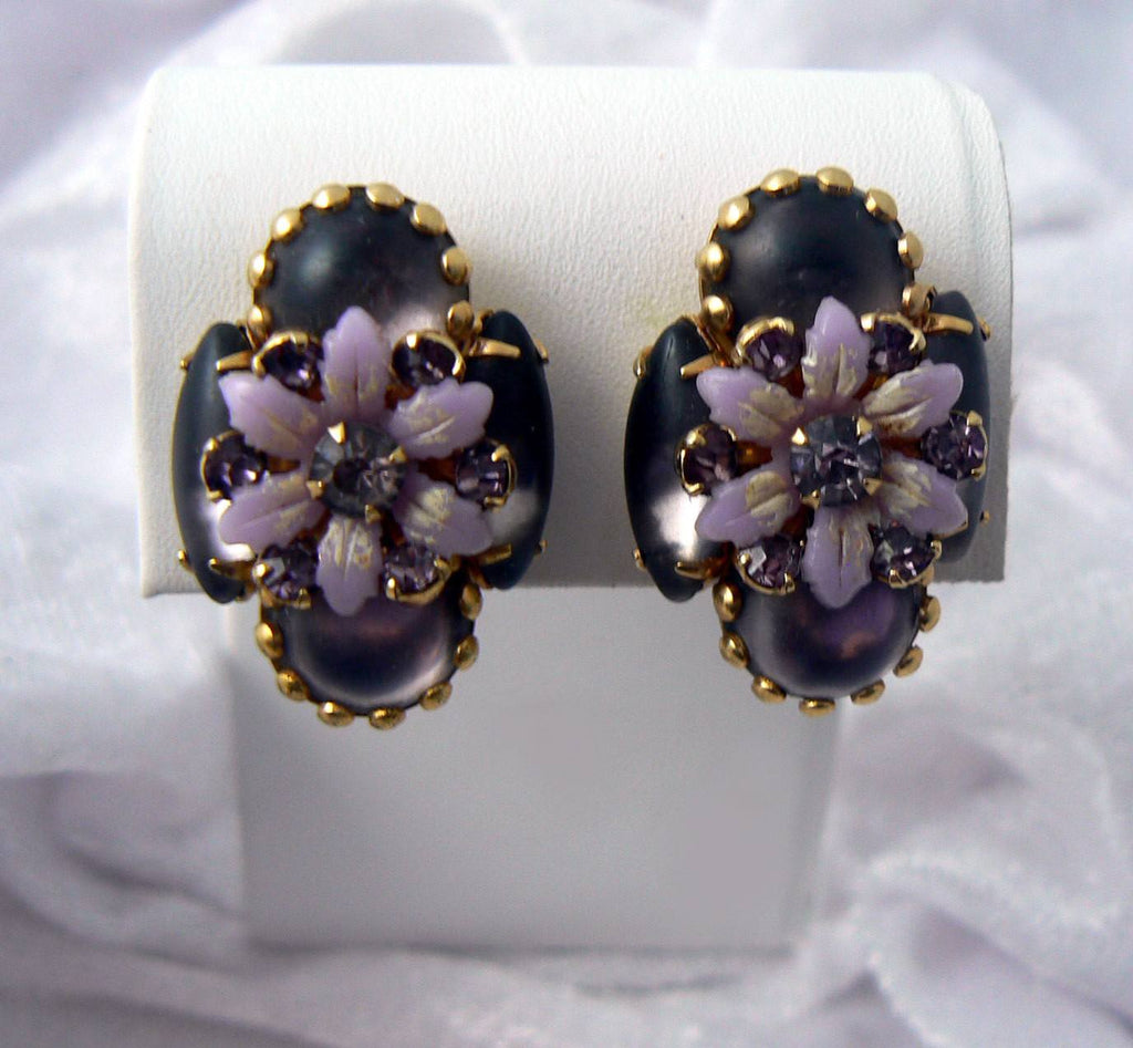 Purple Moonstone Flower Earrings