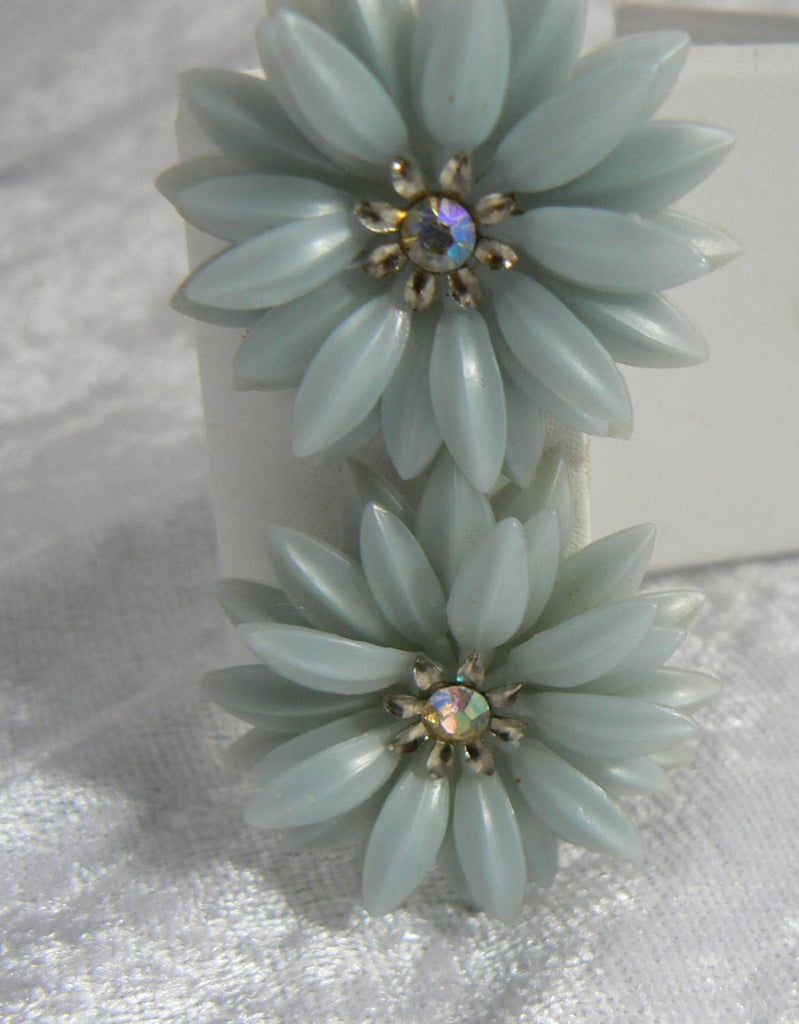Coro Light Blue Plastic Flower Earrings