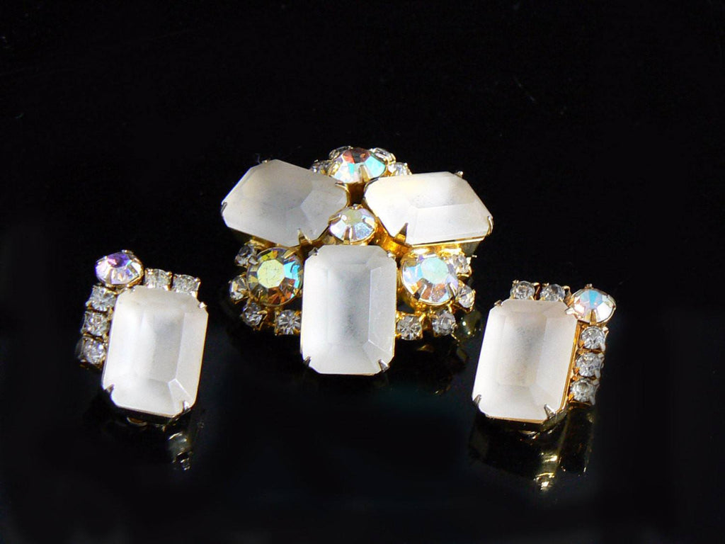 Frosted Glass & Ab Rhinestone Demi Parure