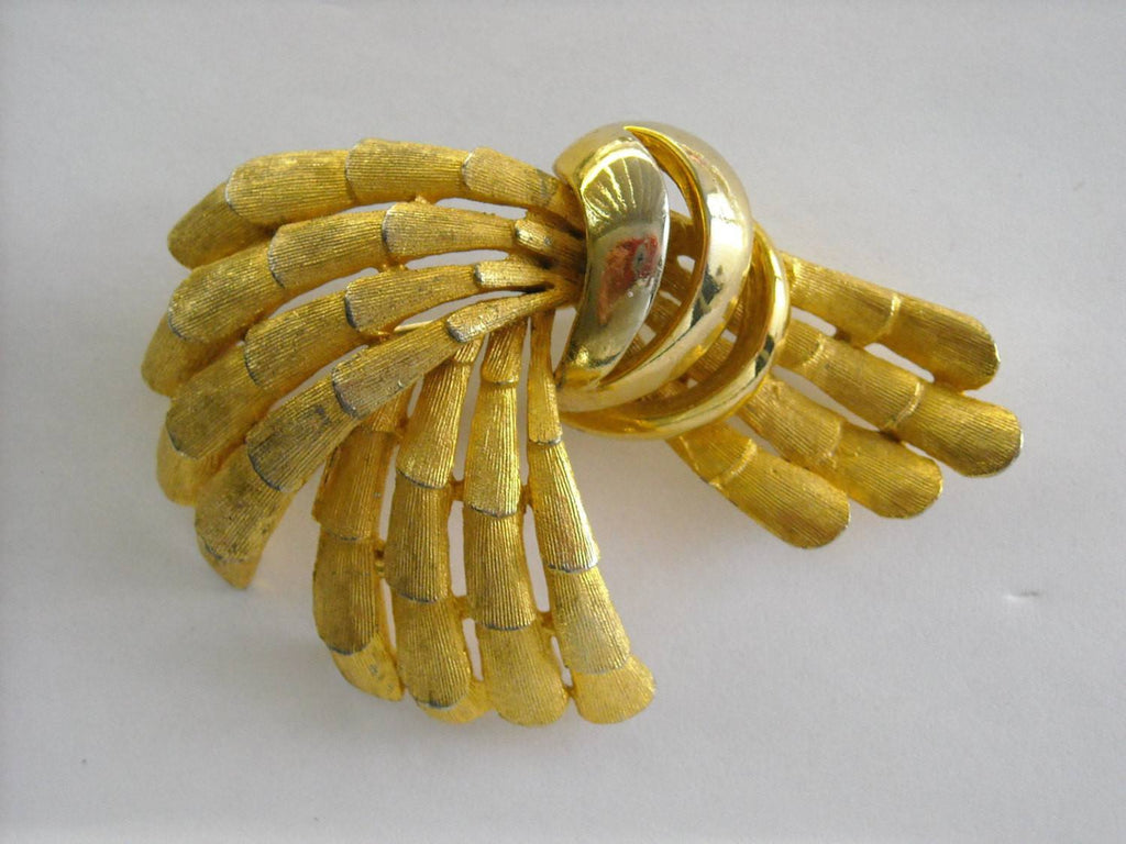 Bsk Brushed Gold-tone Oriental Bamboo Brooch.