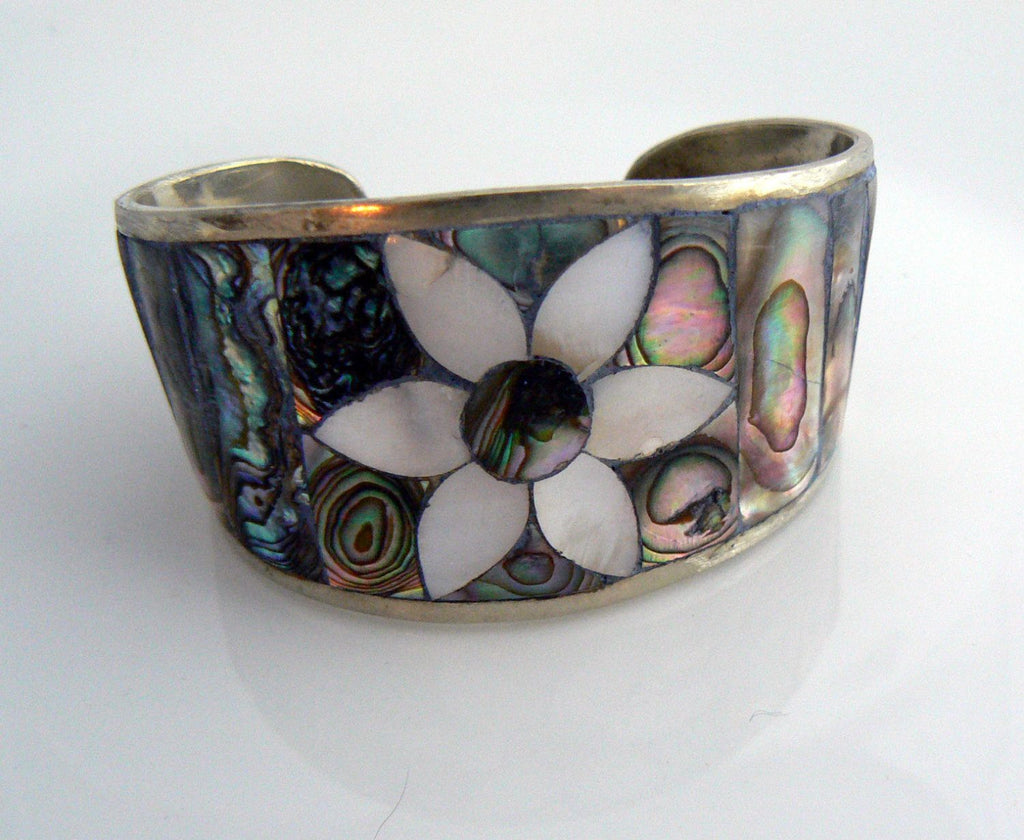 Mexican Silver Abalone Cuff Bracelet