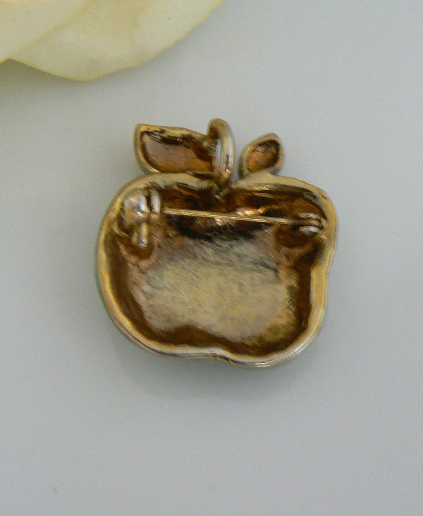 Vintage Green Marbled Guillouche Enamel Apple Brooch - Vintage Lane Jewelry