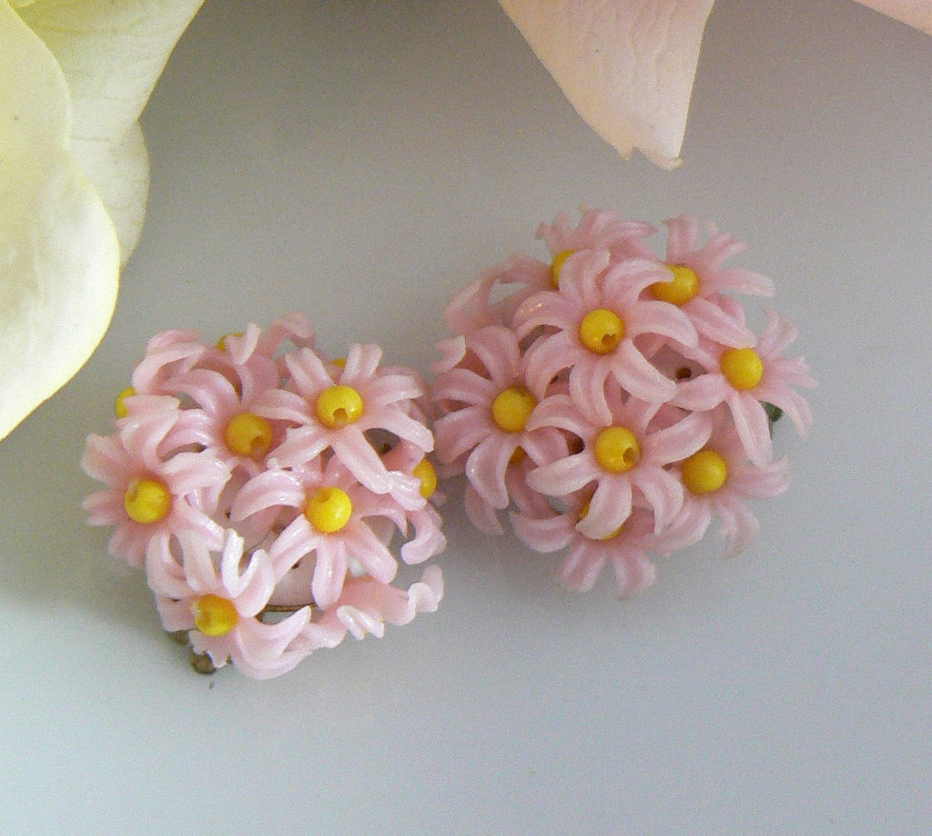 Pink Plastic Bouquet Clip On Earrings