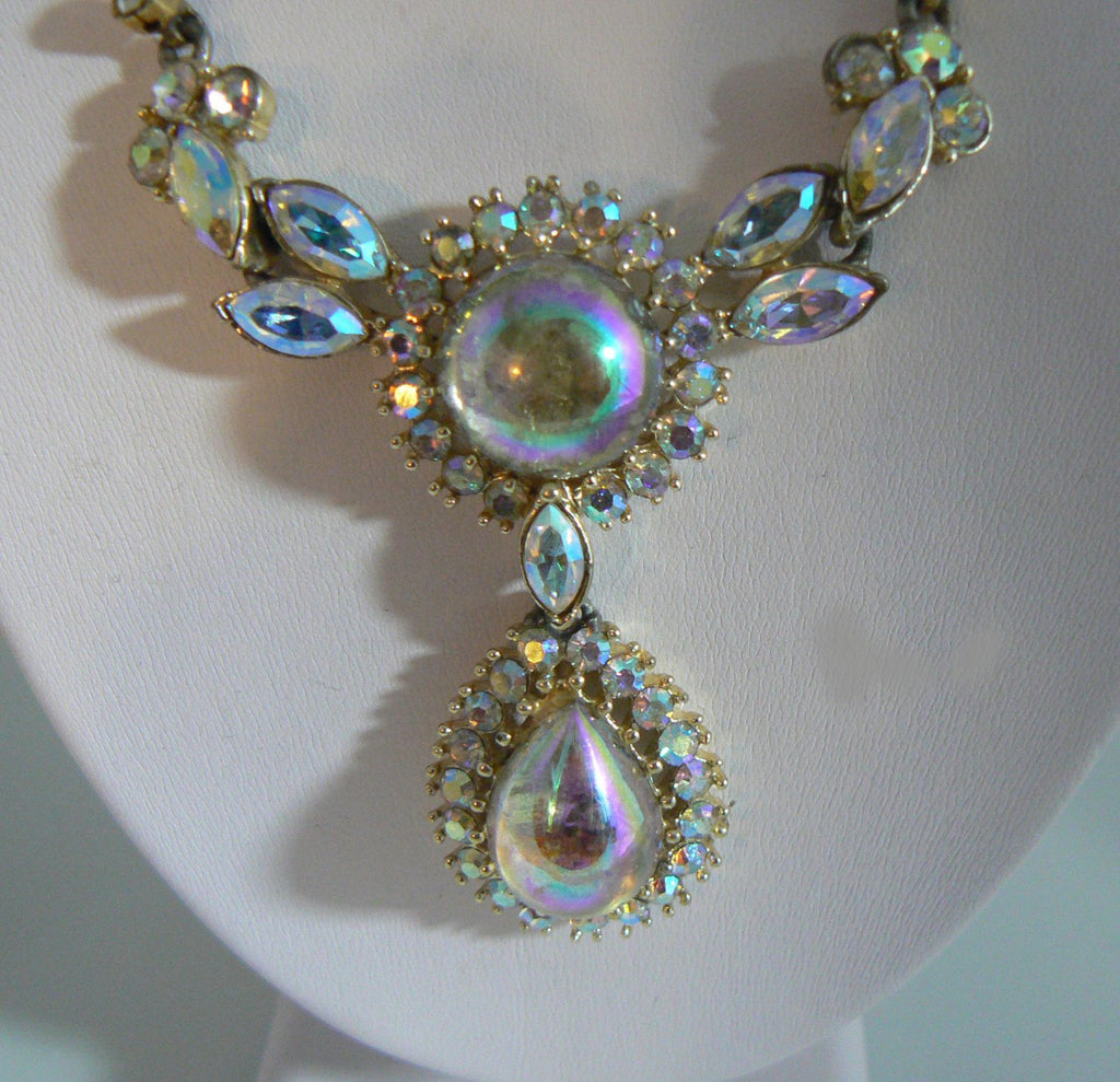 Ab Rhinestone Large Center Drop Dangle Necklace - Vintage Lane Jewelry
