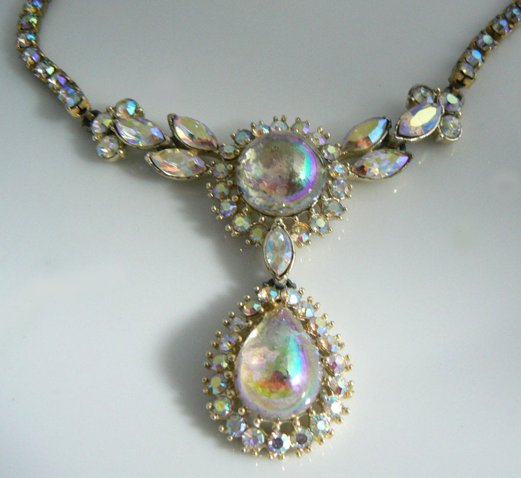 Ab Rhinestone Large Center Drop Dangle Necklace