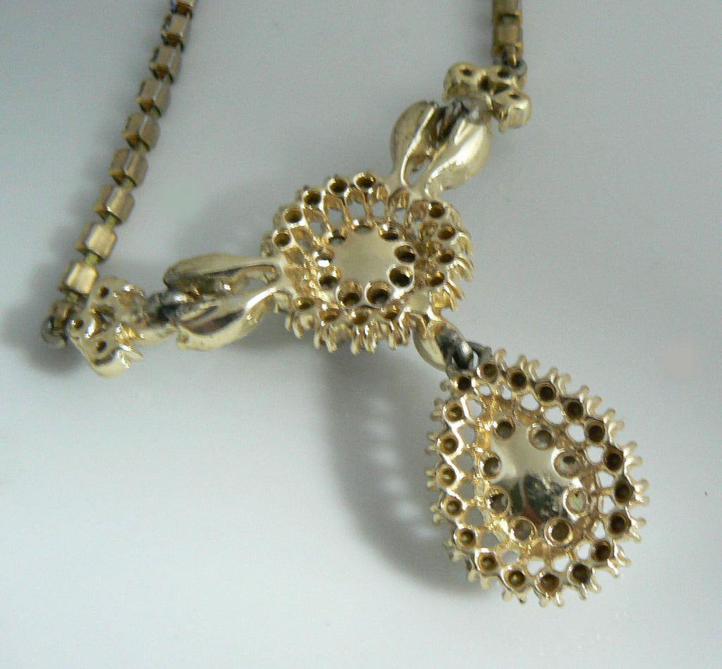 Ab Rhinestone Large Center Drop Dangle Necklace - Vintage Lane Jewelry