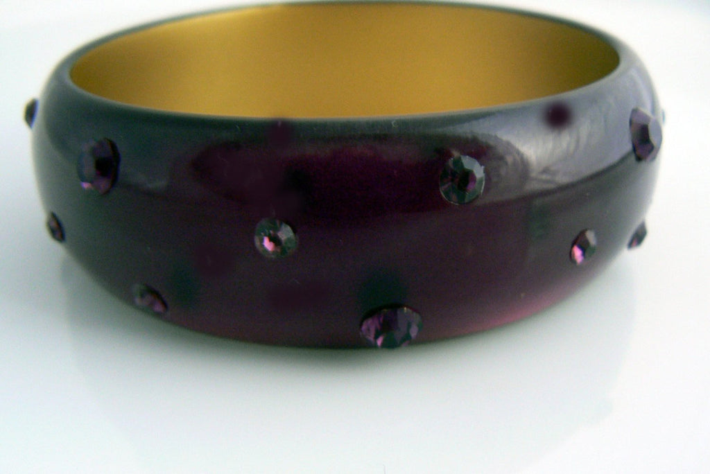 Vintage Purple Lucite Bangle With Embedded Rhinestones
