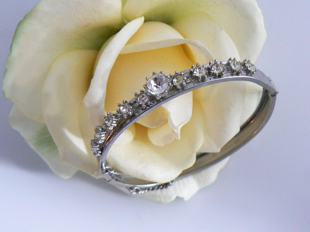 Clear Rhinestone Bangle Designed In Heavy Silver Tone