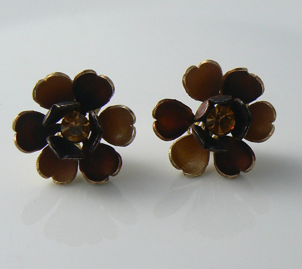 Coro Brown Flower Earrings