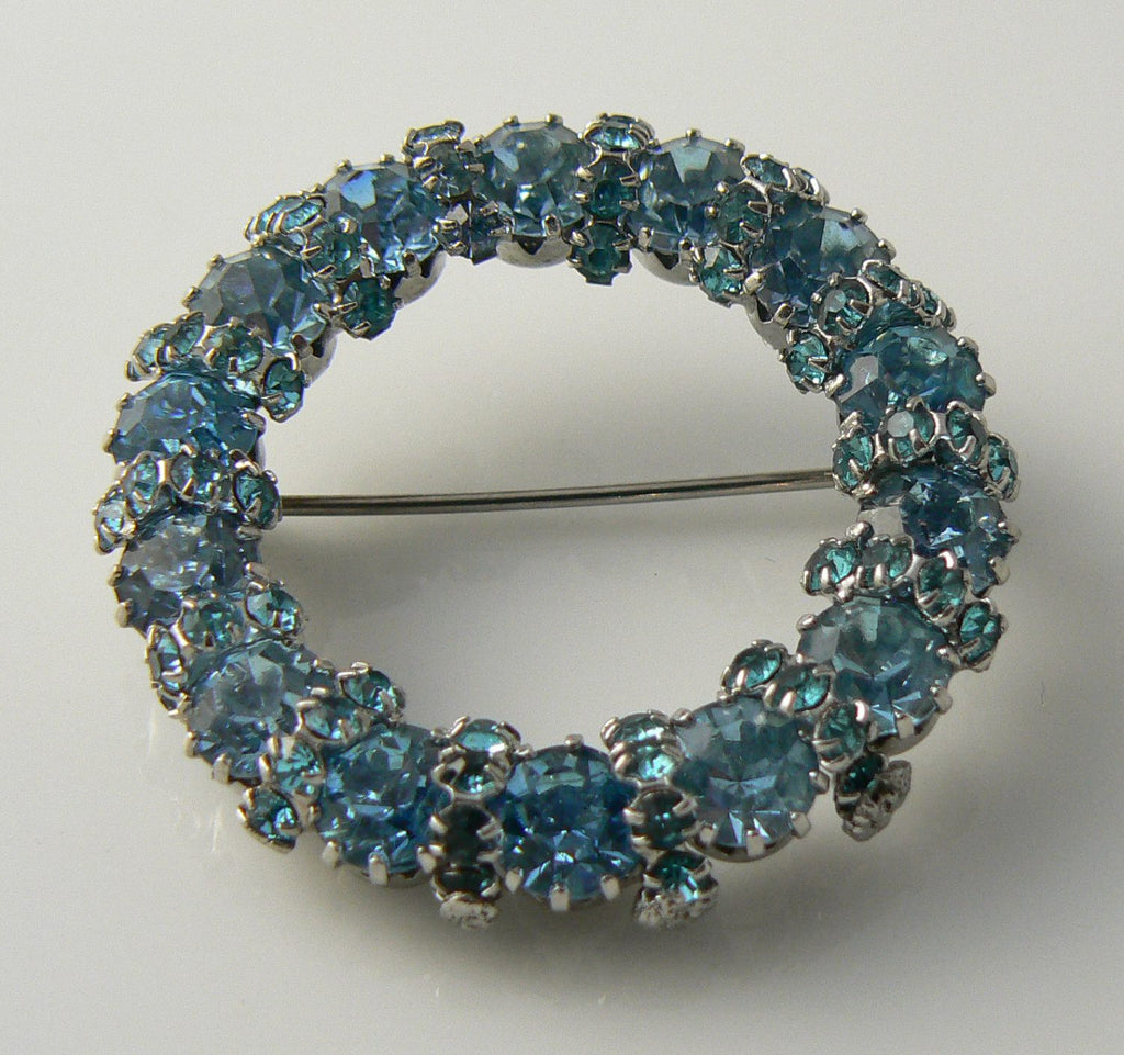 Signed Weiss Blue Rhinestone Brooch