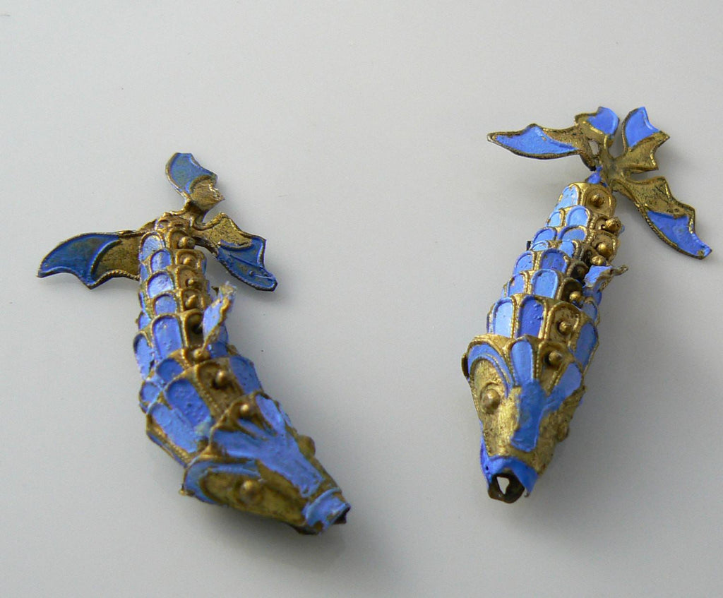 Antique Painted Articulating Koi Fish Pair