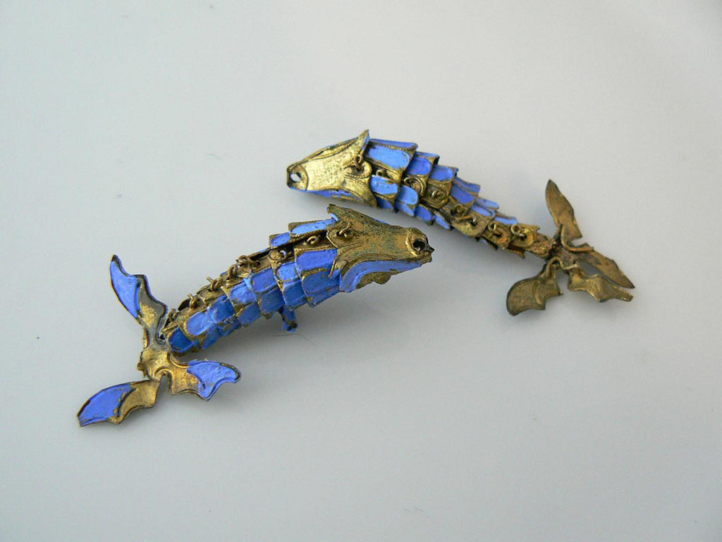 Antique Painted Articulating Koi Fish Pair - Vintage Lane Jewelry