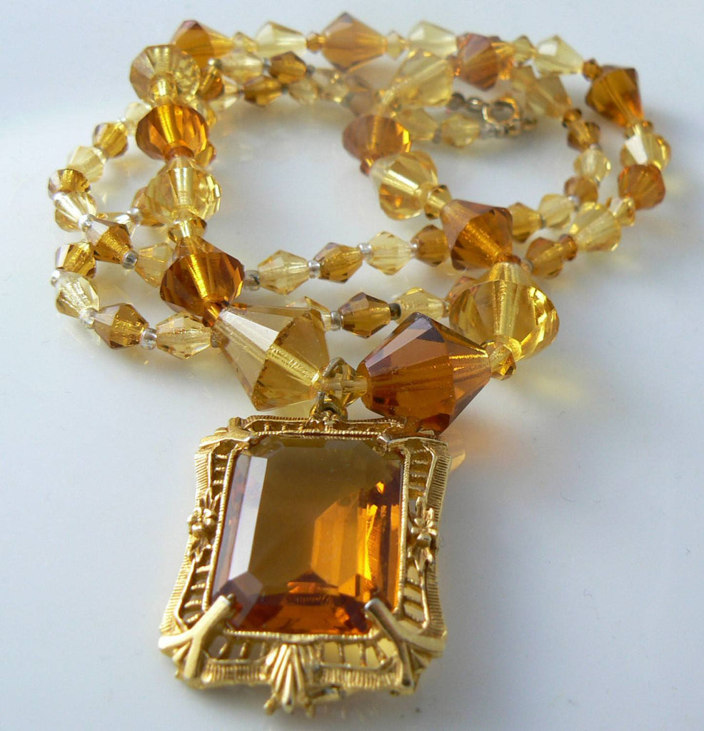 Czech Amber Glass Art Deco Necklace