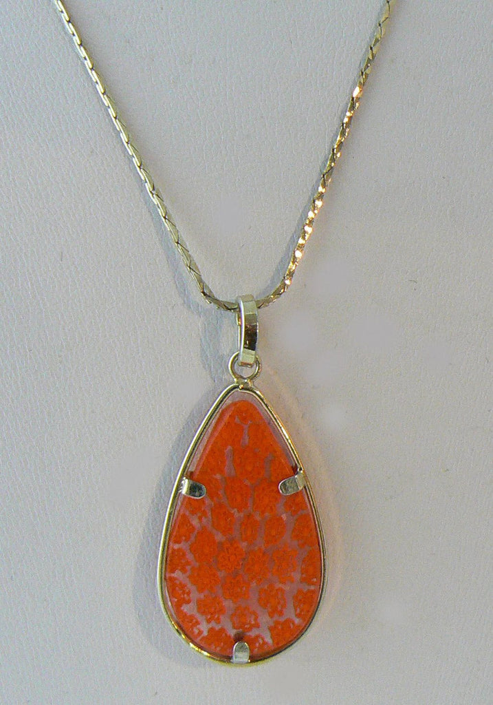 Millefiori Pendant & Herringbone Chain In Silver 925 - Vintage Lane Jewelry