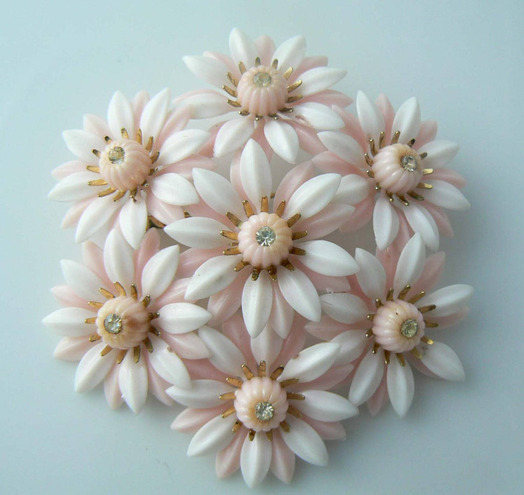 Huge Coro Plastic Pink Flower Brooch