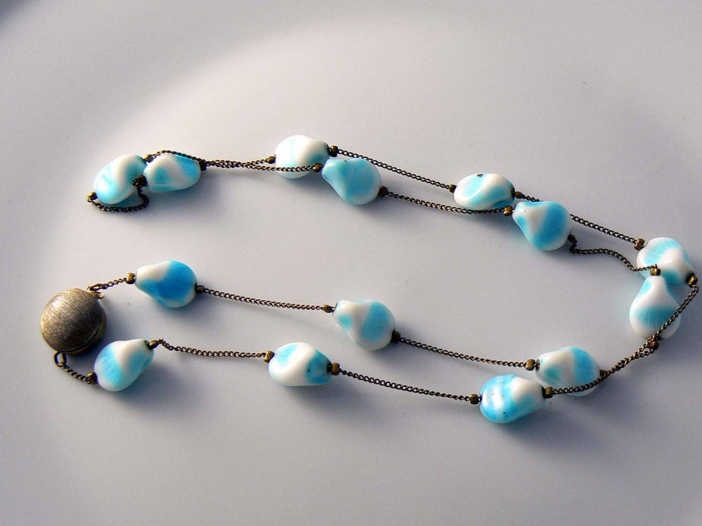 Unique Swirled Pinched Milk Glass Necklace