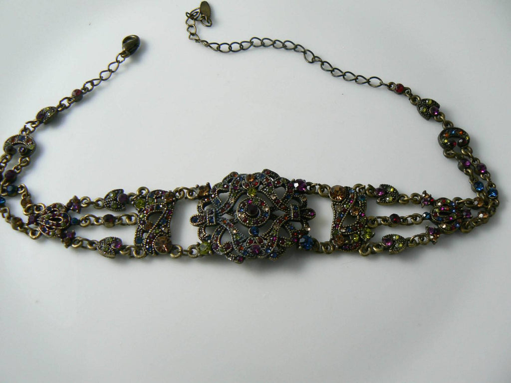 Revival Dark Gold Tone Metal Amethyst Crystal Encrusted Choker