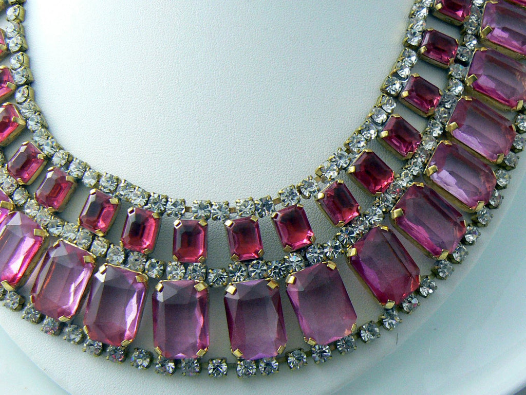 Red and Pink Czech Rhinestone Bib Necklace
