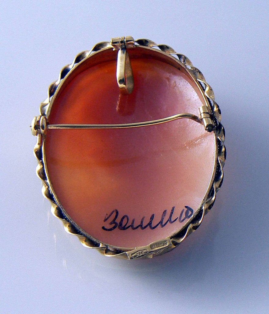 Vintage 18k Yellow Gold Carved Shell Cameo Gennarro Borriello Brooch - Vintage Lane Jewelry